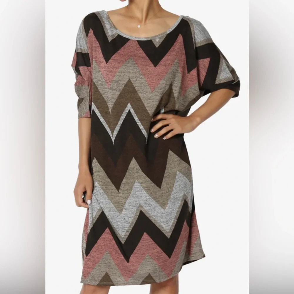 Ultra Teeze Women’s Pull Over Plus Size 2x Chevron Print Knit Dress. - Picture 1 of 6